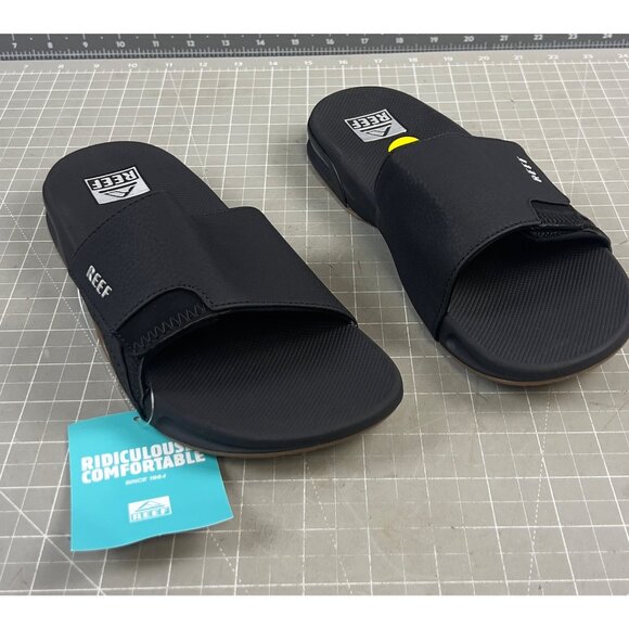 Reef Men’s Fanning Slide Sandal Black Size 8 New Bottle Opener - Picture 1 of 7